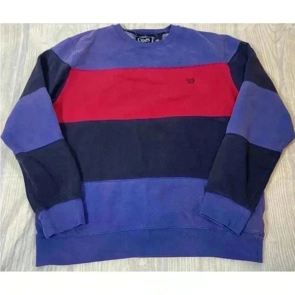 Chaps Men's Size L Color Block Sweatshirt Blue/Navy/Red Crewneck Crest LOGO RL - Picture 11 of 14